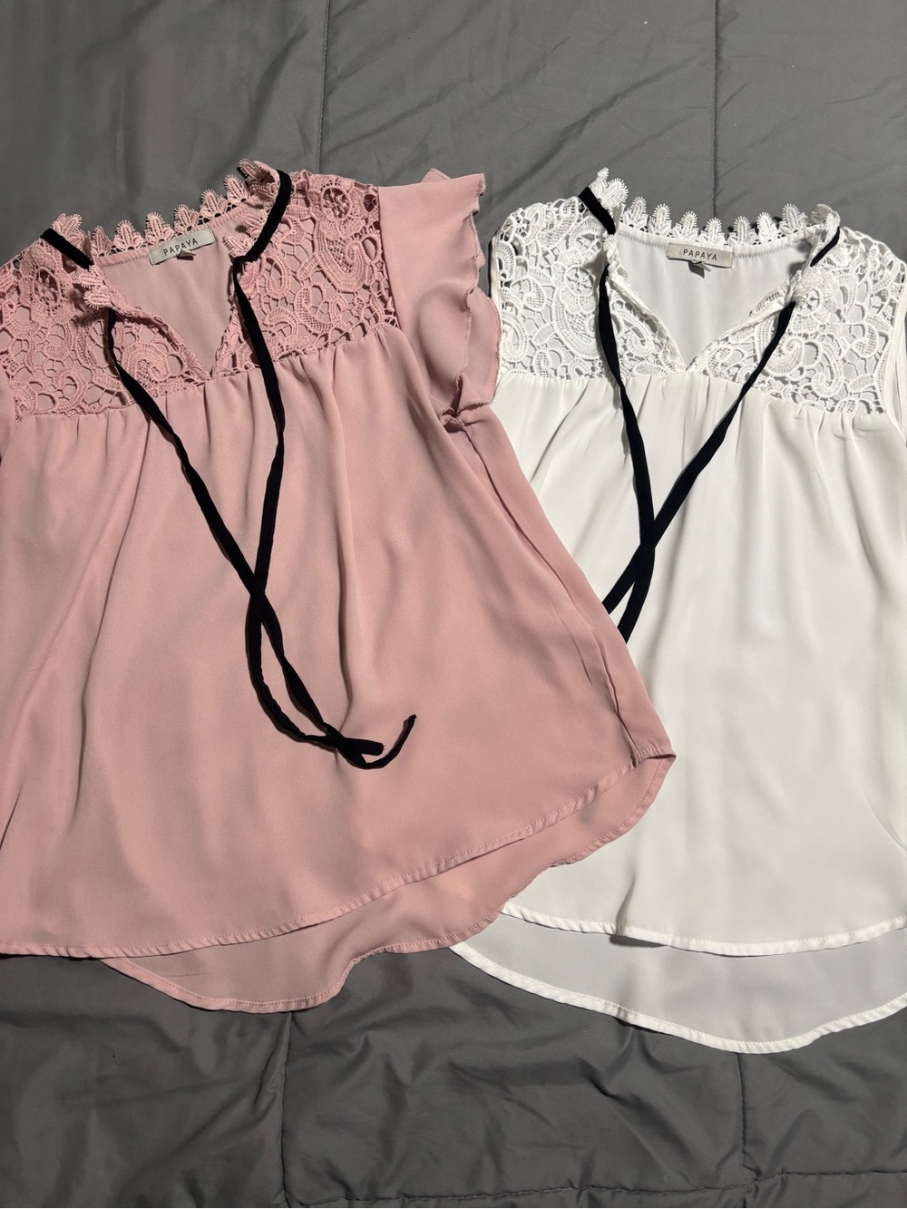 Papaya Lace Yoke Sleeveless White Blouse - and Papaya Pink Rose blouse